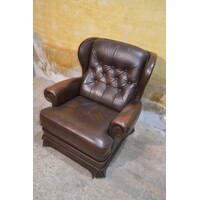 thumb-Leren Chesterfield oorfauteuil donkerbruin met gecapitonneerde rugleuning-3
