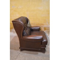 thumb-Leren Chesterfield oorfauteuil donkerbruin met gecapitonneerde rugleuning-2