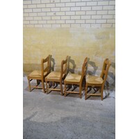 thumb-Set van 4 massief blank eiken eetkamerstoelen met biezen zitting-3