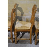 thumb-Set van 4 massief blank eiken eetkamerstoelen met biezen zitting-4