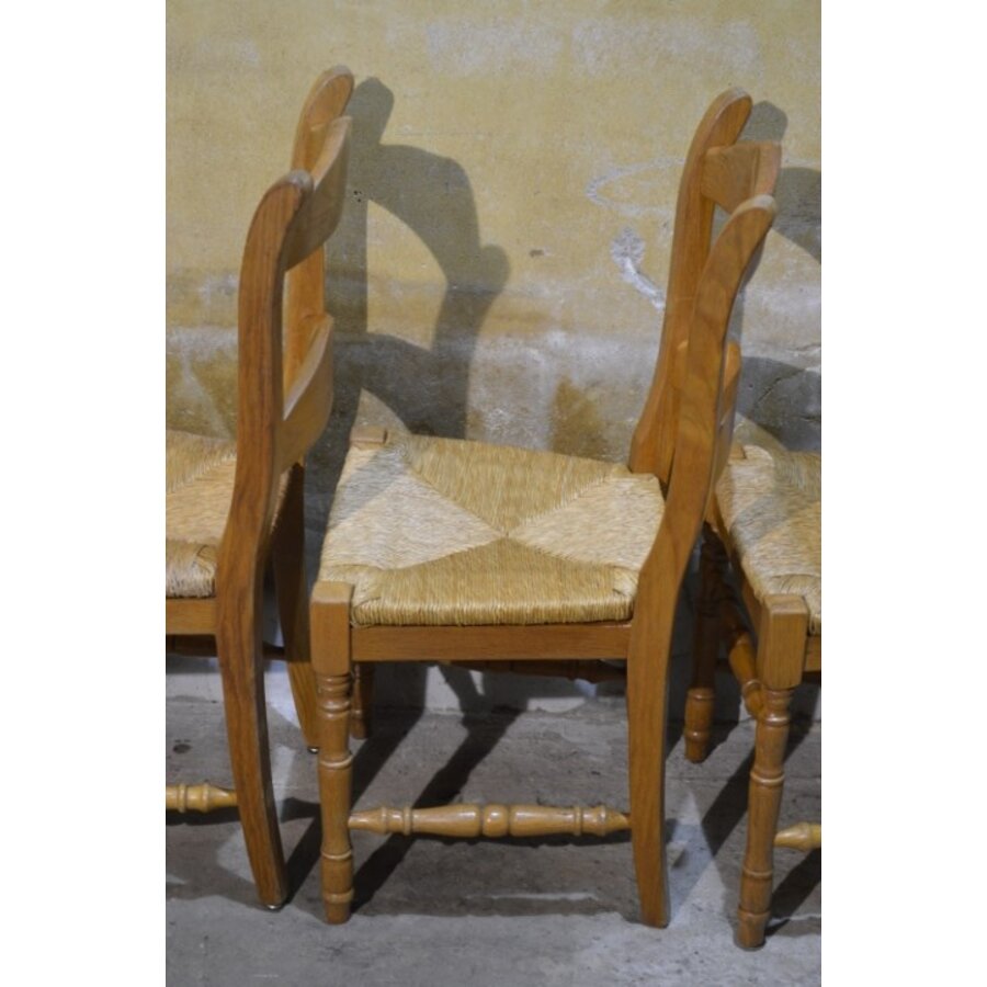 Set van 4 massief blank eiken eetkamerstoelen met biezen zitting-4