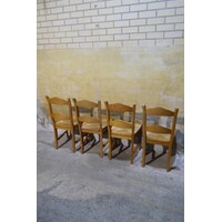 thumb-Set van 4 massief blank eiken eetkamerstoelen met biezen zitting-6