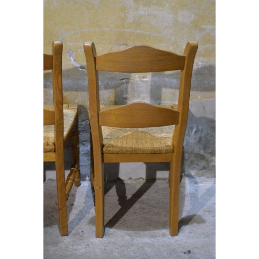 Set van 4 massief blank eiken eetkamerstoelen met biezen zitting-7