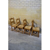 thumb-Set van 4 massief blank eiken eetkamerstoelen met biezen zitting-8
