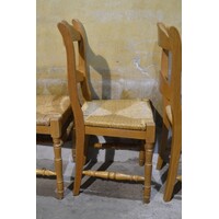 thumb-Set van 4 massief blank eiken eetkamerstoelen met biezen zitting-9