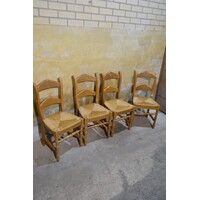 thumb-Set van 4 massief blank eiken eetkamerstoelen met biezen zitting-10