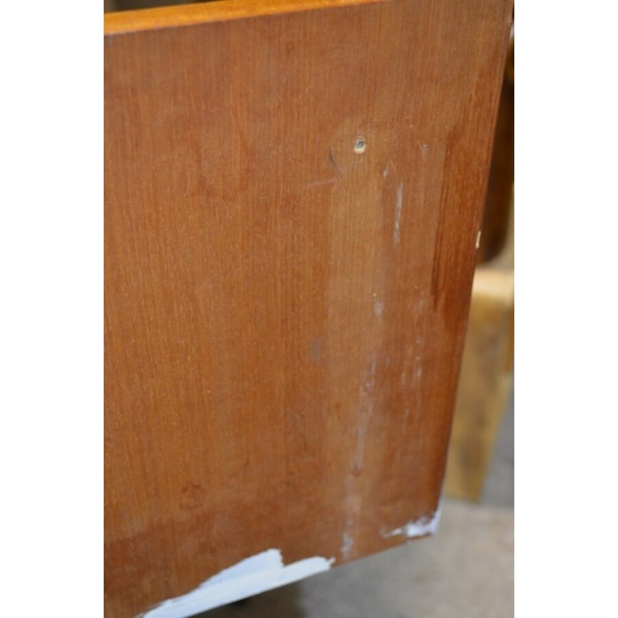 Teakhouten retro wandkapspiegel met lade-6