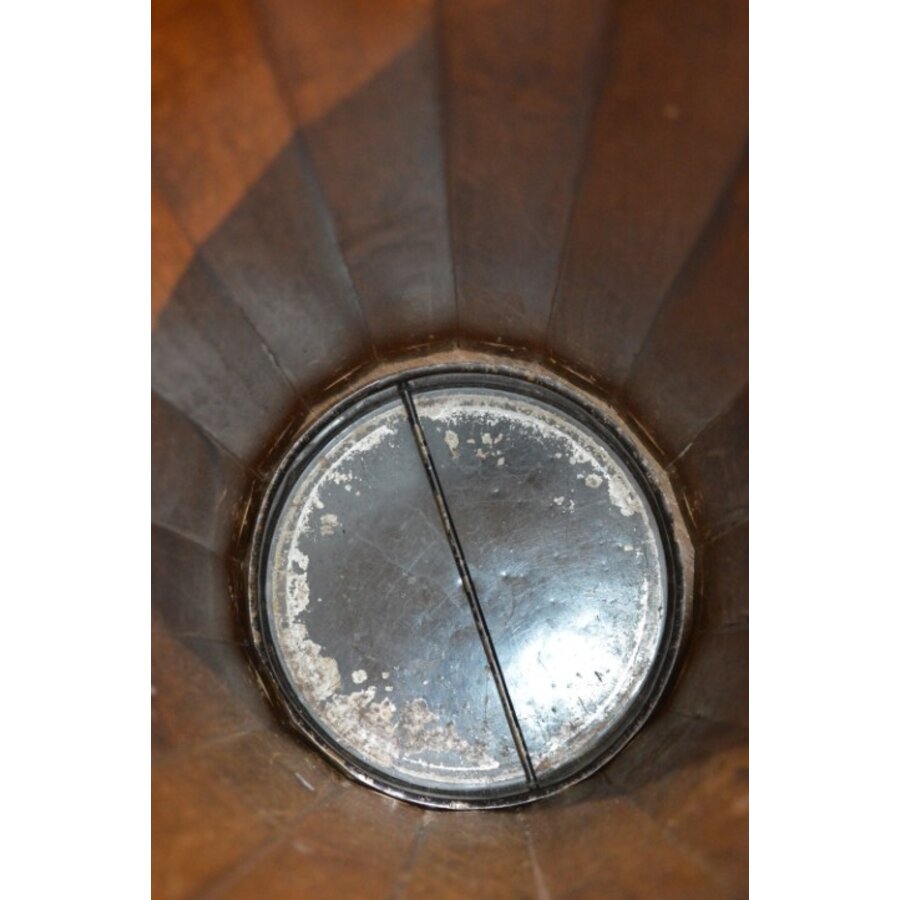 Vintage brutalist houten paraplubak uit Frankrijk met metalen lekbak-5