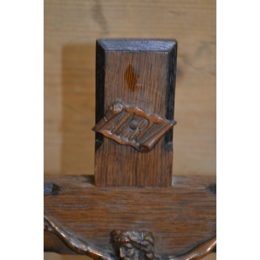 Donker eiken houten kruis met messing Jezusbeeld wanddecoratie-2