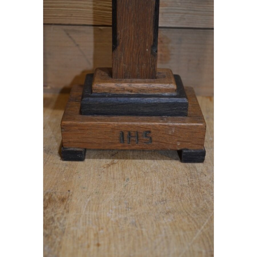 Donker eiken houten kruis met messing Jezusbeeld wanddecoratie-3