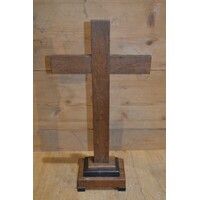 thumb-Donker eiken houten kruis met messing Jezusbeeld wanddecoratie-5