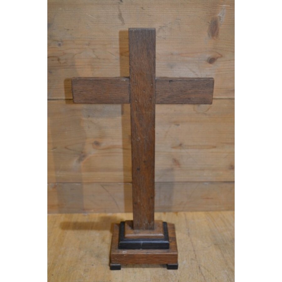 Donker eiken houten kruis met messing Jezusbeeld wanddecoratie-5