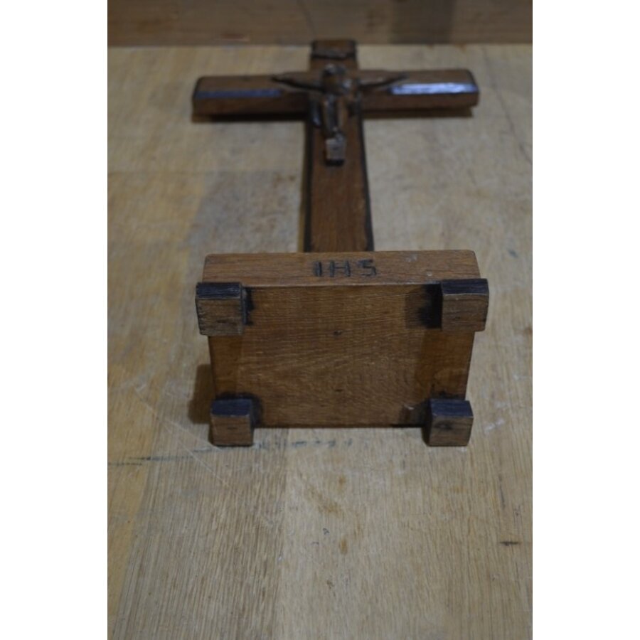 Donker eiken houten kruis met messing Jezusbeeld wanddecoratie-7