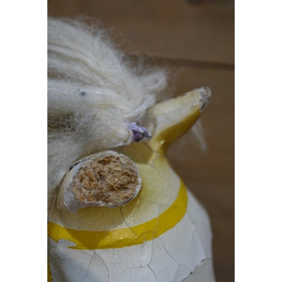 Antiek Beeusaert speelgoedpaard van papier-maché op wielen-4