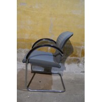 thumb-Vintage Thonet armstoel met buisframe en blauwgrijze stoffering-6