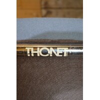 thumb-Vintage Thonet armstoel met buisframe en blauwgrijze stoffering-10