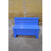 thumb-Blauw geschilderd klepbankje van vurenhout met opbergruimte-1
