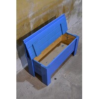 thumb-Blauw geschilderd klepbankje van vurenhout met opbergruimte-4
