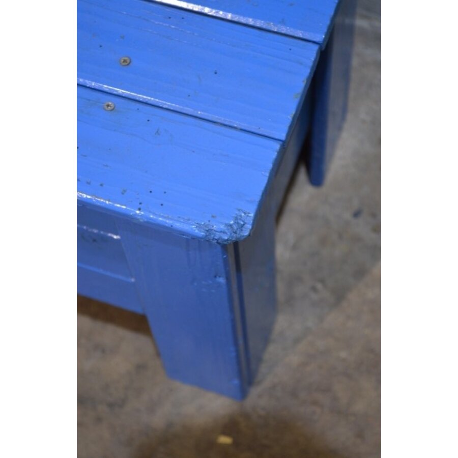 Blauw geschilderd klepbankje van vurenhout met opbergruimte-7