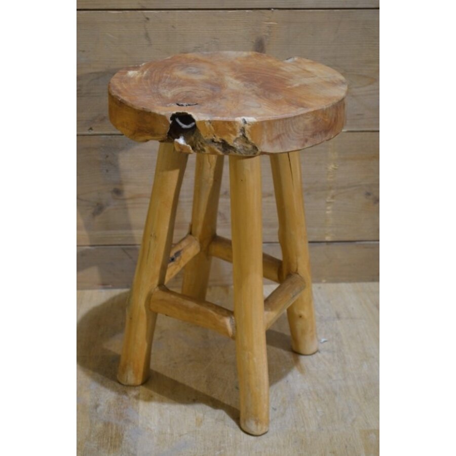 Brutalist teak krukje of bijzettafeltje van massief teakhout-6