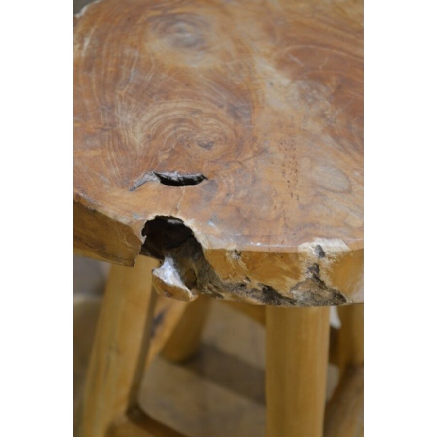 Brutalist teak krukje of bijzettafeltje van massief teakhout-7