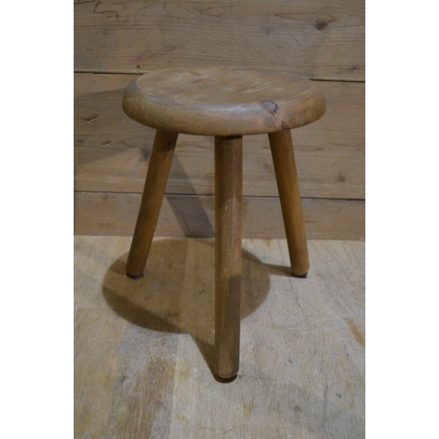 Vintage houten driepoot kinderkrukje van massief hout-4
