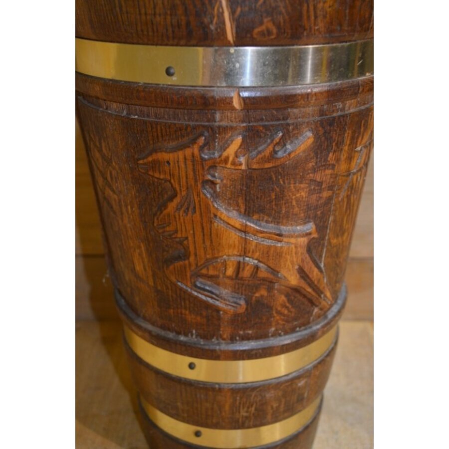 Klassieke eikenhouten paraplubak met messing banden-5
