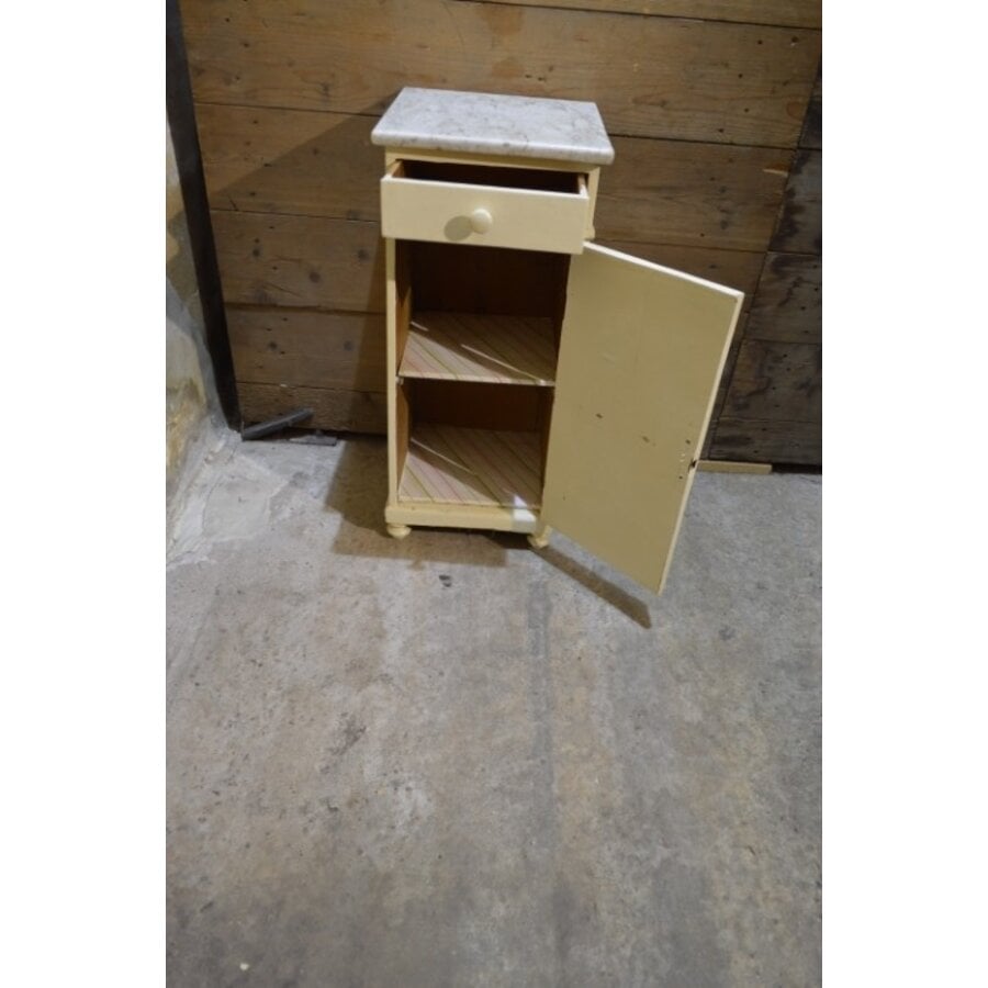 Brocante nachtkastje met marmeren blad en rechterdeur-7