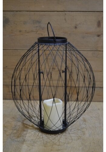Metalen draadlantaarn met LED-kaars 