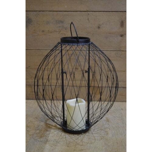 Metalen draadlantaarn met LED-kaars 
