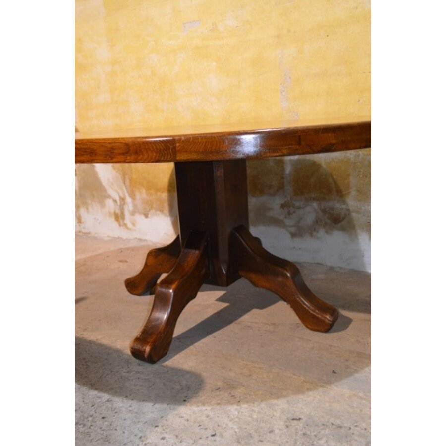 Donkere massief eiken ovale eettafel-3