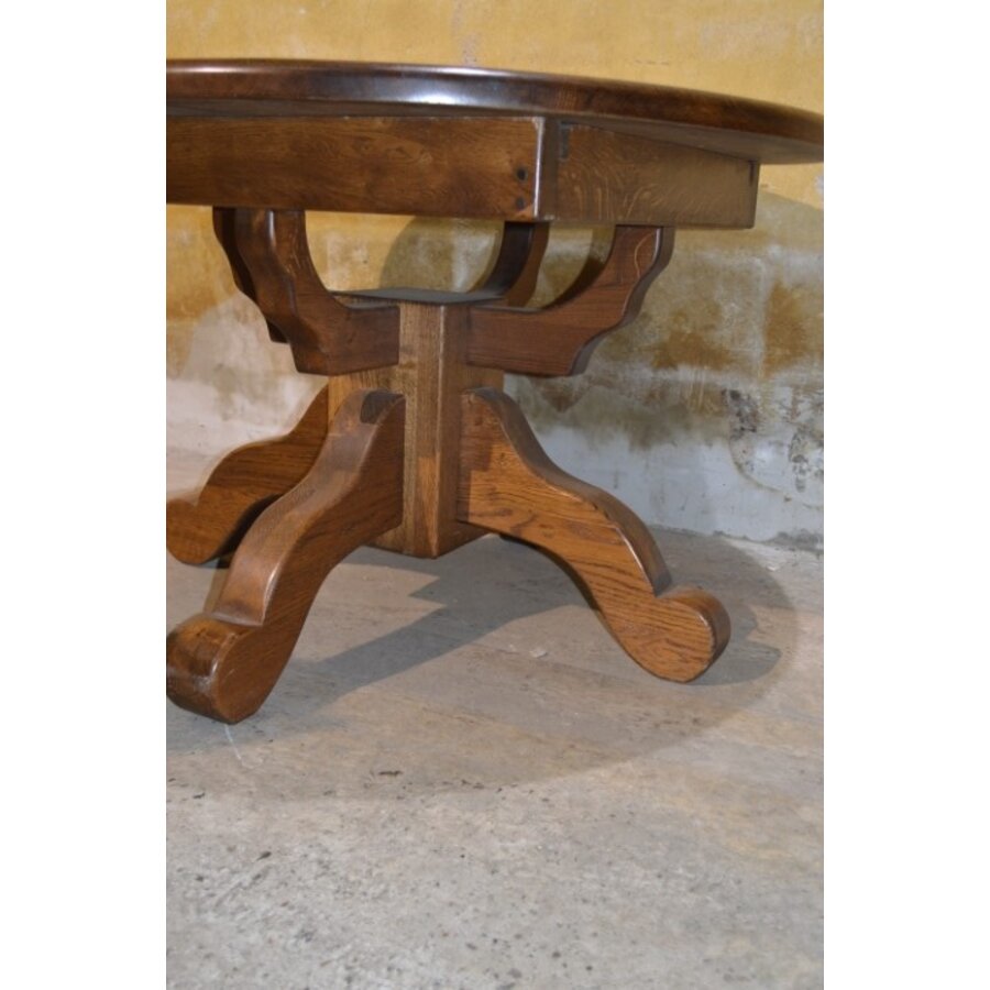 Oude ronde uitschuifbare massief donker eiken eettafel-3