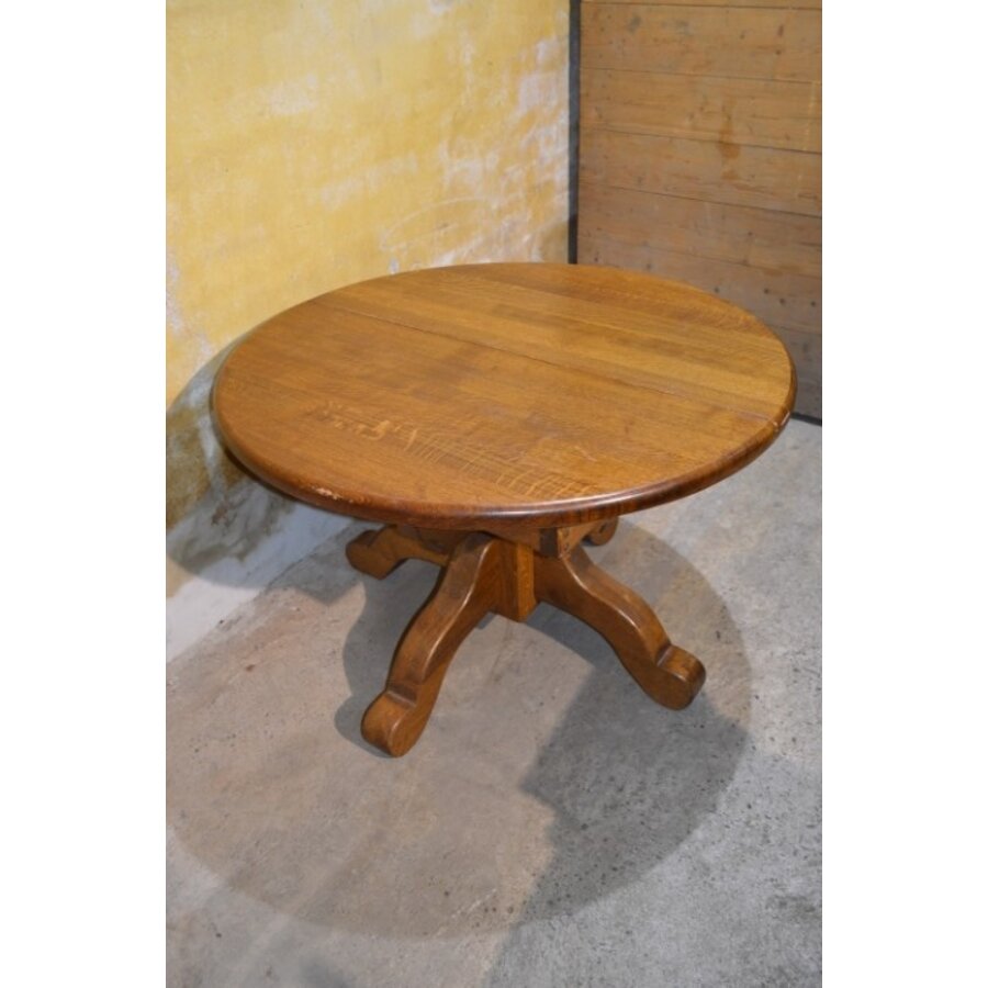 Oude ronde uitschuifbare massief donker eiken eettafel-5