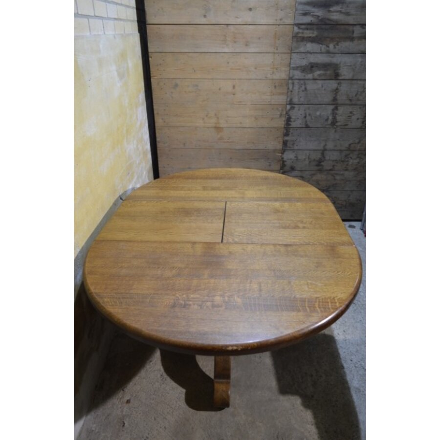 Oude ronde uitschuifbare massief donker eiken eettafel-6