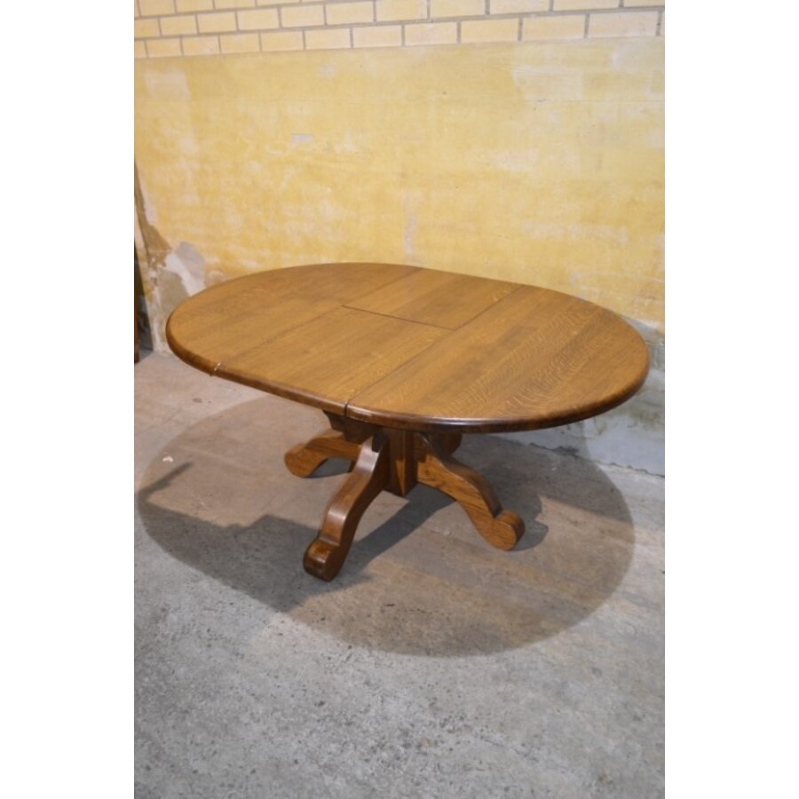 Oude ronde uitschuifbare massief donker eiken eettafel-7