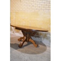 thumb-Oude ronde uitschuifbare massief donker eiken eettafel-8
