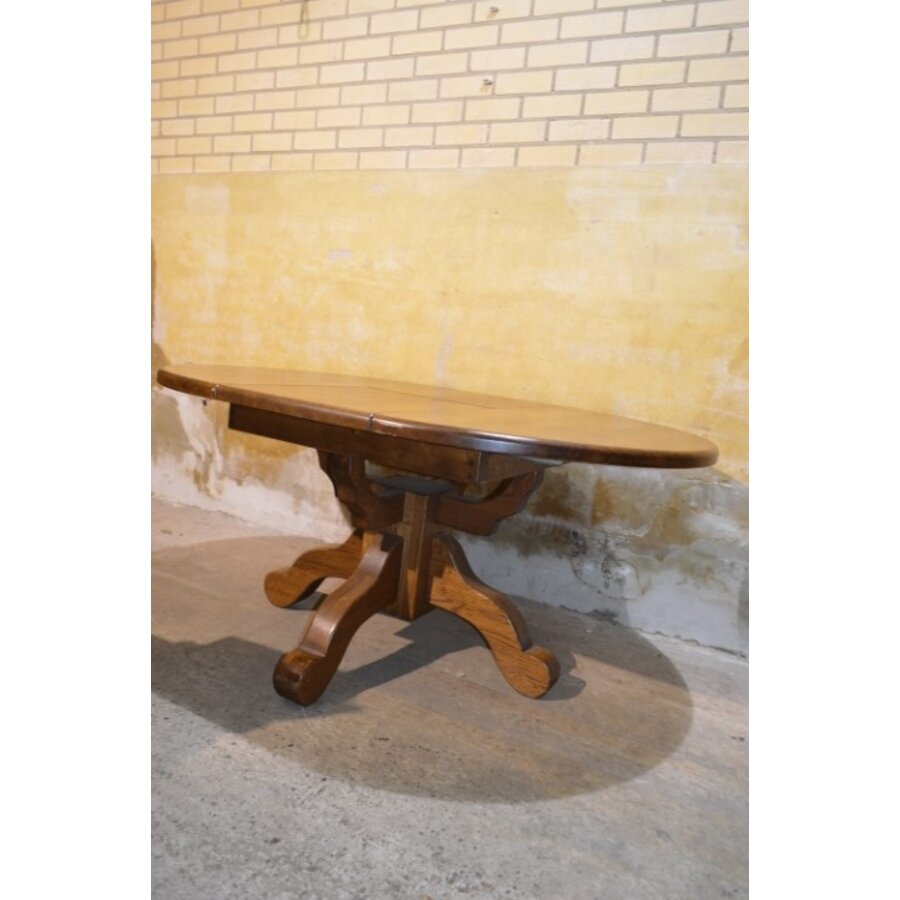 Oude ronde uitschuifbare massief donker eiken eettafel-8