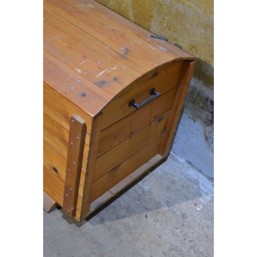 Vintage grenen houten dekenkist met klep-5