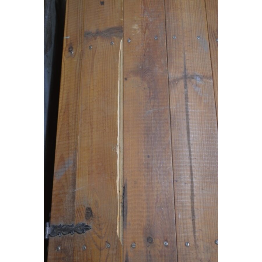 Vintage grenen houten dekenkist met klep-7