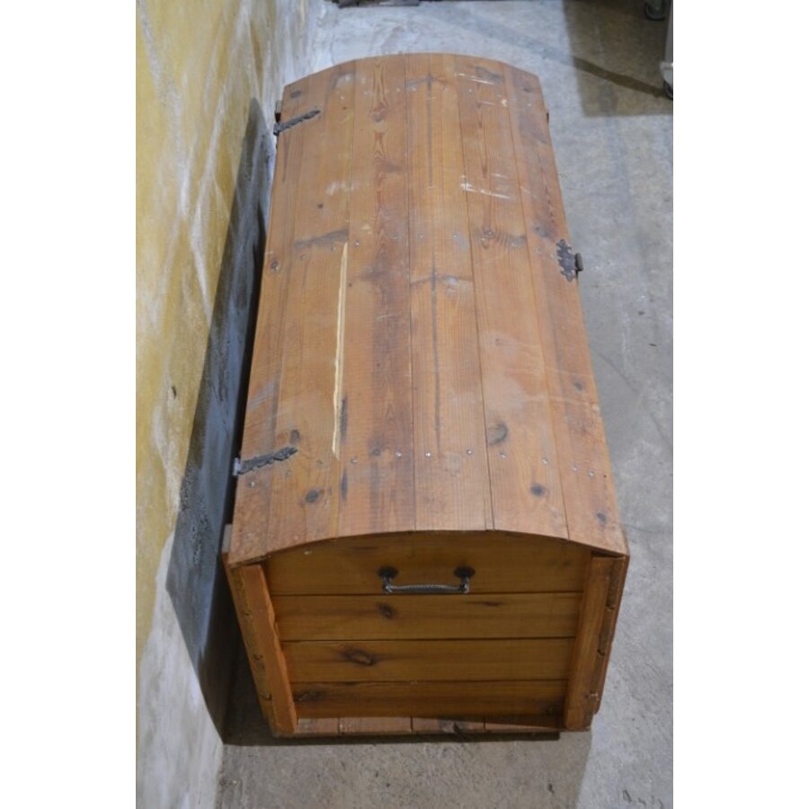 Vintage grenen houten dekenkist met klep-8