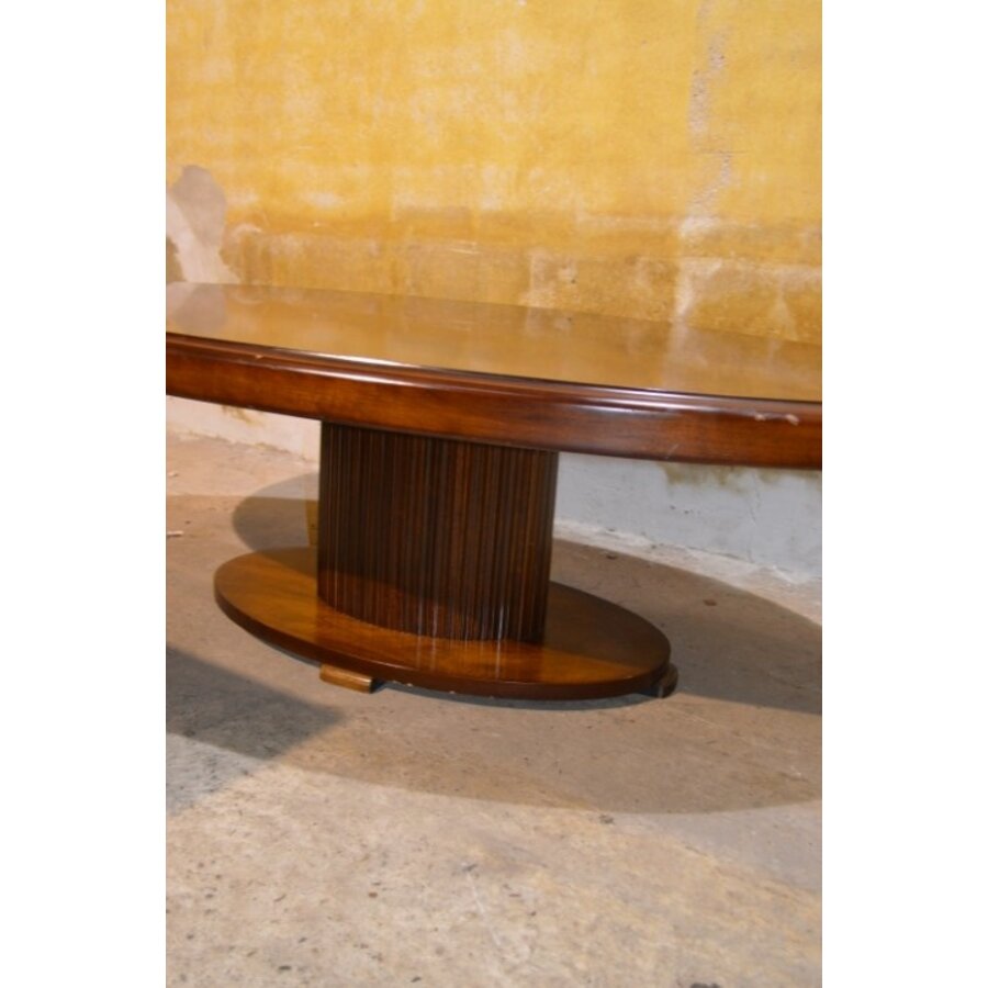 Vintage ovale salontafel met wortelnoten fineer-1