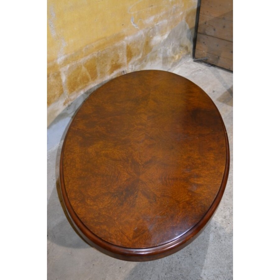 Vintage ovale salontafel met wortelnoten fineer-5