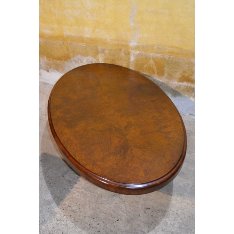Vintage ovale salontafel met wortelnoten fineer-8