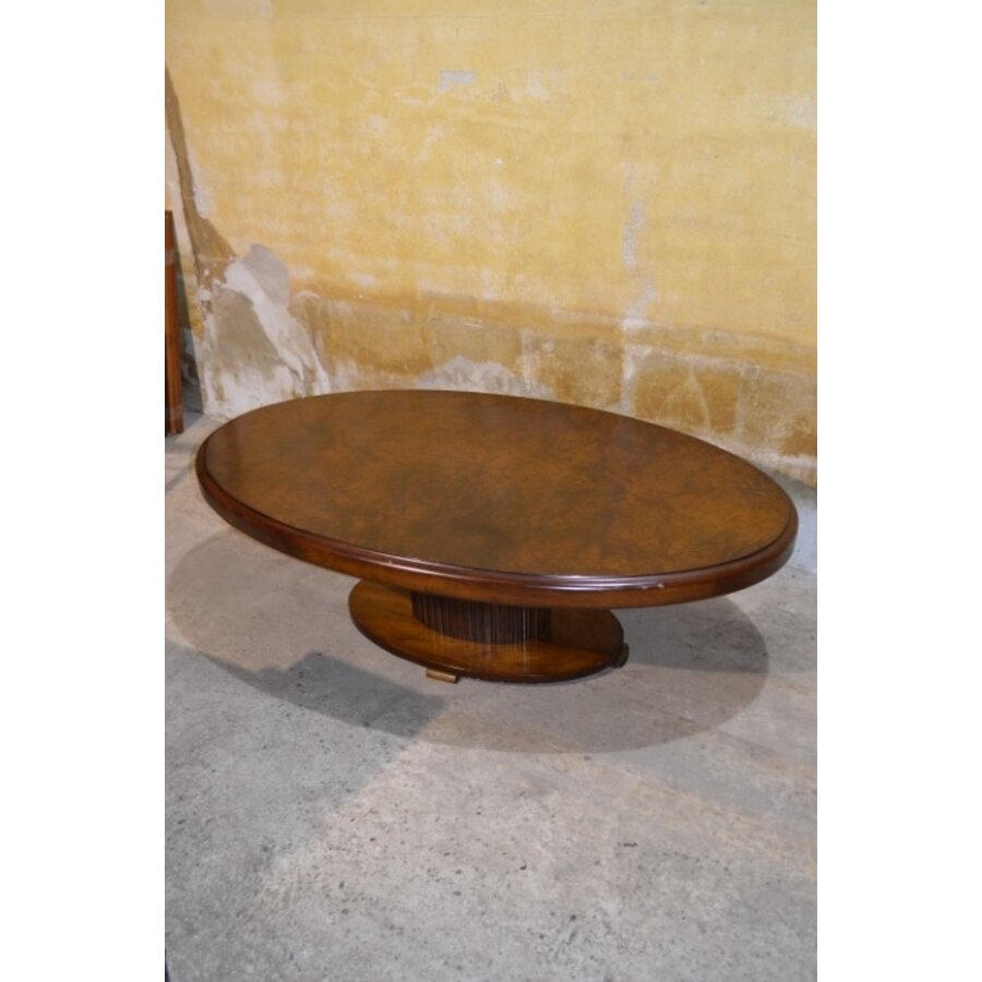 Vintage ovale salontafel met wortelnoten fineer-9