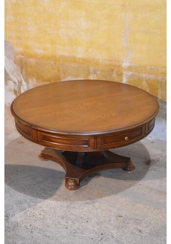 Ronde eiken salontafel met 2 lades 