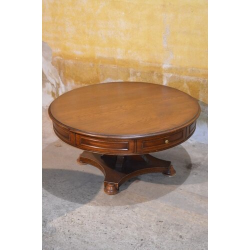 Ronde eiken salontafel met 2 lades 