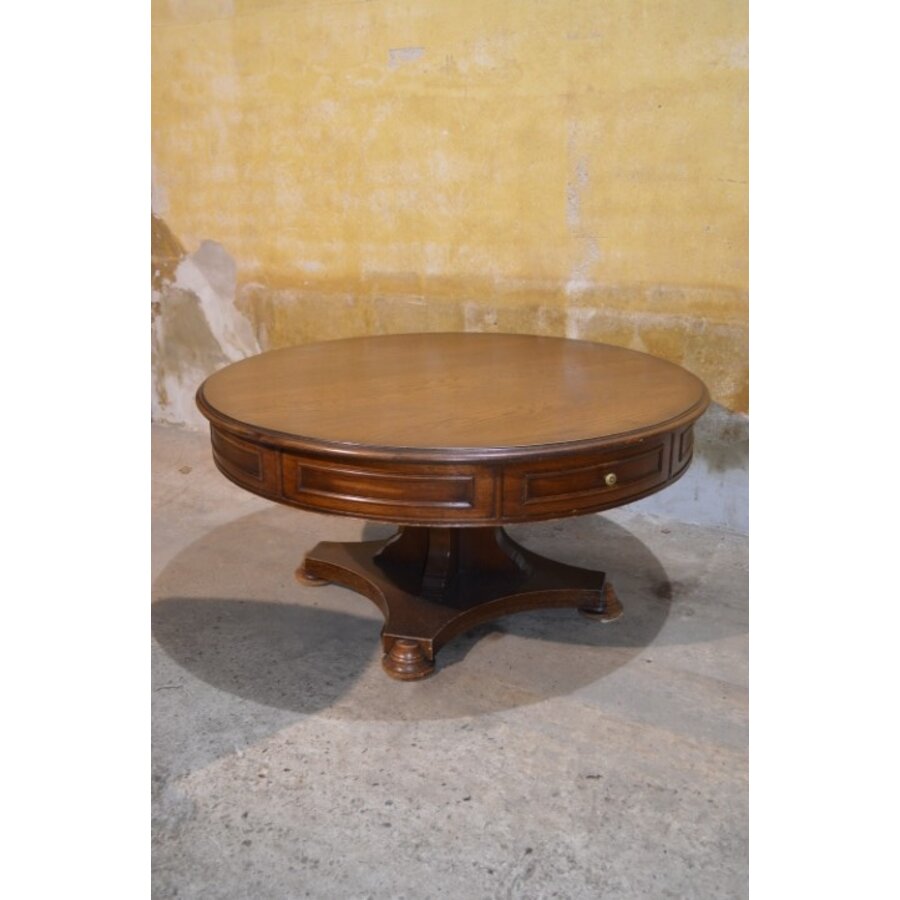 Ronde eiken salontafel met 2 lades-2