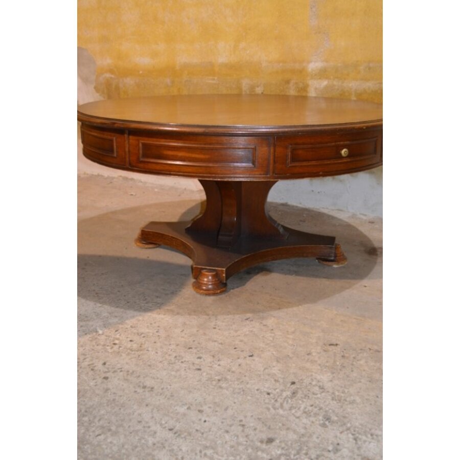 Ronde eiken salontafel met 2 lades-4