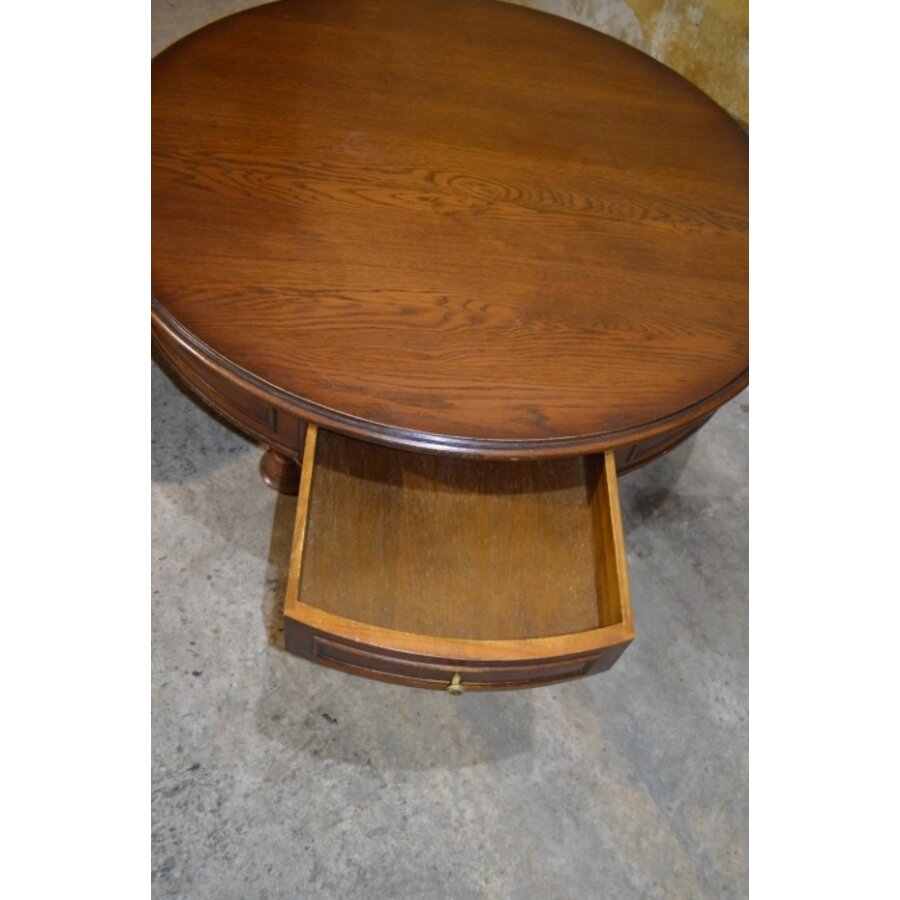 Ronde eiken salontafel met 2 lades-6