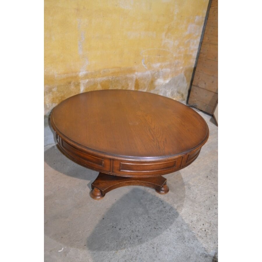 Ronde eiken salontafel met 2 lades-8